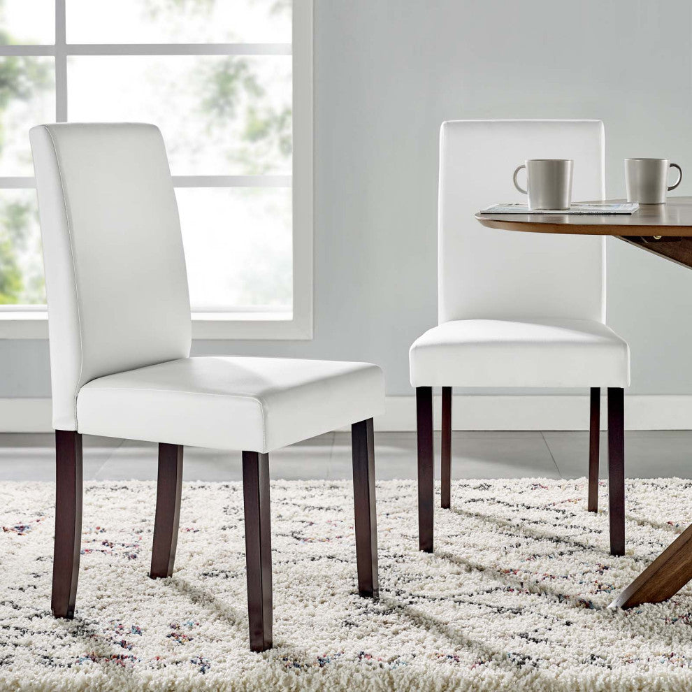 Side Dining Chair, Set of 2, Faux Leather, Wood, White, Cafe Bistro Restaurant