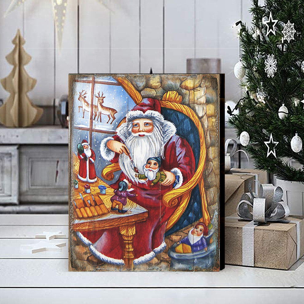 Christmas Workshop Santa Wooden Wall Art, Small 12x9