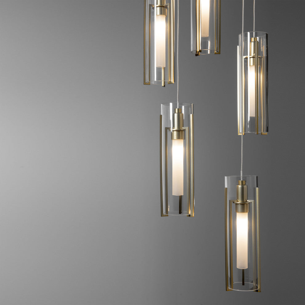 Exos Glass 5-Light Pendant Modern Brass, Clear Glass