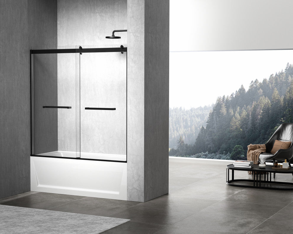 Home Living 60X60 Frameless Double Sliding Tub Door, Matte Black