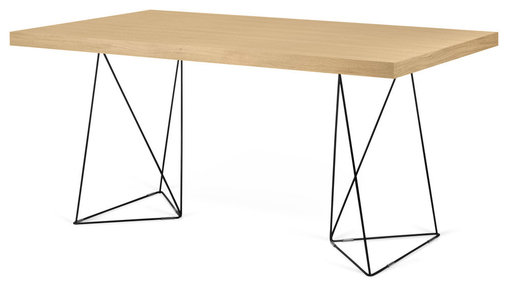 Contemporary Wire Leg Home Office Desk, Oak Top/Black Legs