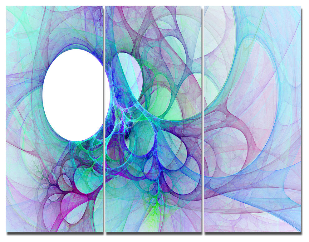 Clear Blue Fractal Angel Wings, Abstract Wall Art Canvas, 36x28, 3 Panels