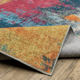 Sasha Abstract Impressions Machine Washable Multi-colored Area Rug Mat 5' x 7'