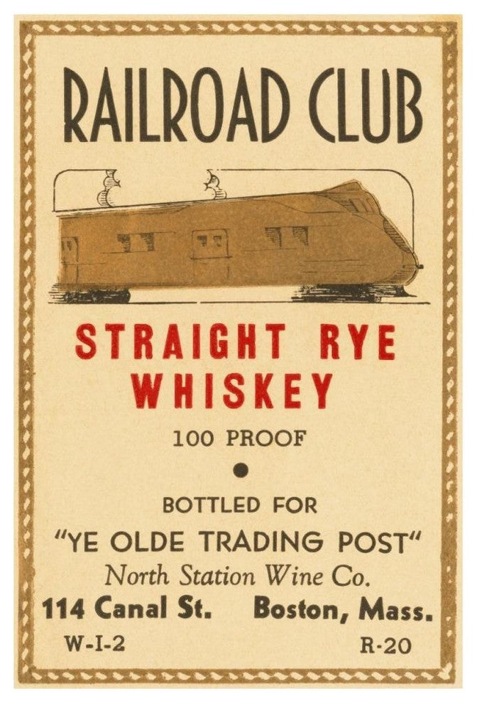 "Railroad Club Straight Rye Whiskey" Print by Vintage Booze Labels, 31"x46"