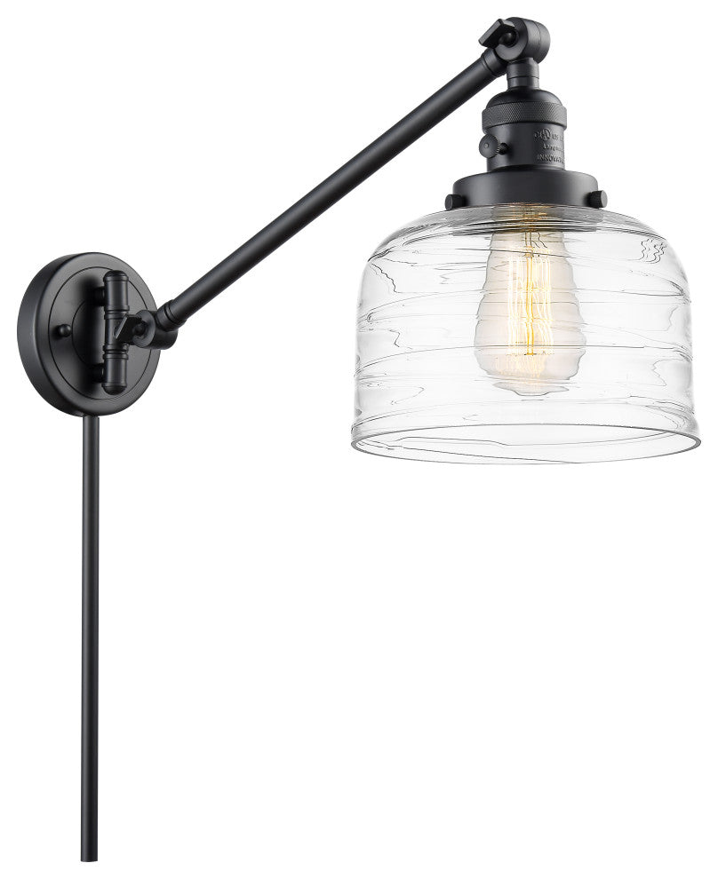 Bell Swing Arm With Switch, Matte Black, Clear Deco Swirl, Clear Deco Swirl