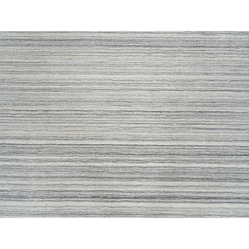 Gray Hand Loomed Undyed Natural Wool, Modern Design Square Rug, 8'1"x8'0"