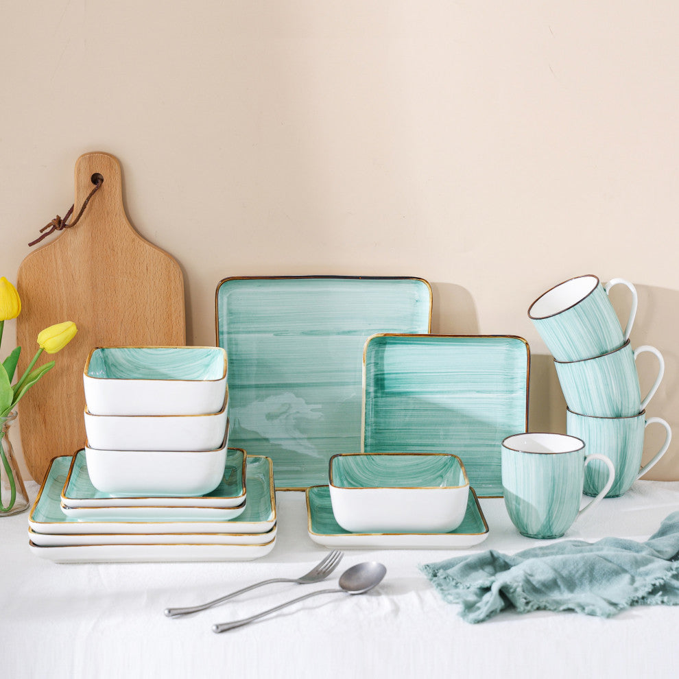 Stone Lain Esmeralda Porcelain 32 Piece Dinnerware Set, Light Green