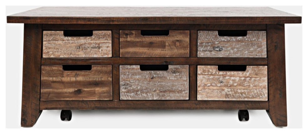 Painted Canyon Rustic Solid Acacia Box Coffee Table with Pull-Through Drawers