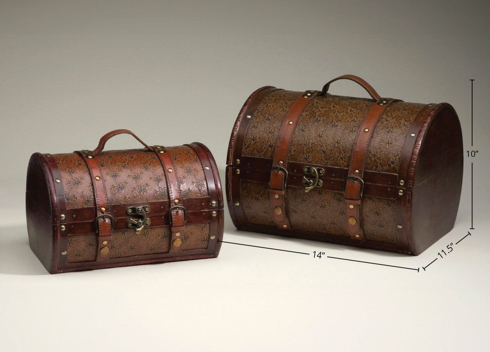Wooden 2-Piece Dome Top Decorative Box Set, Brown