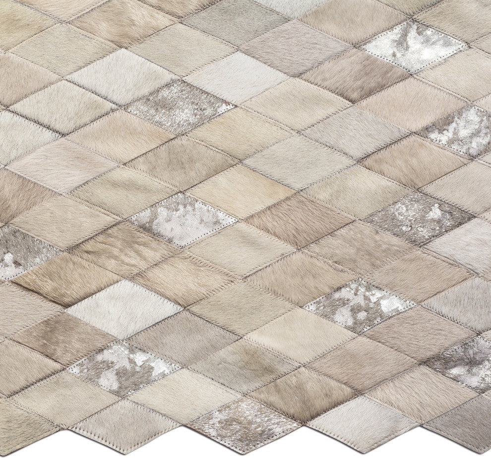 Cowhide Patchwork Rug, Demeter, Platinum, 9'x12'
