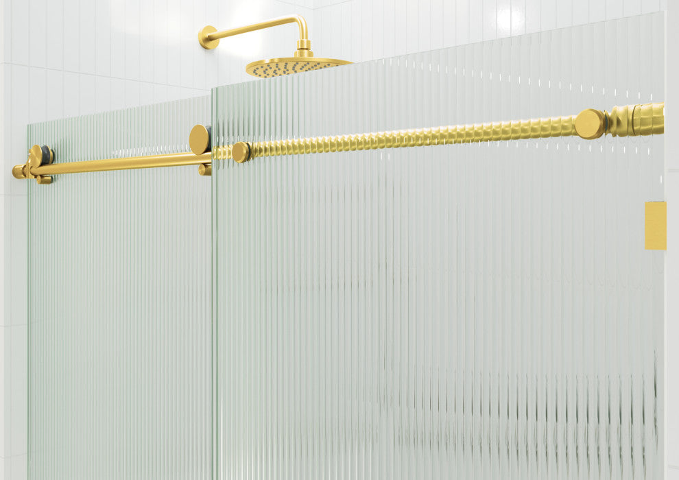 Galaxy 60"x60" Frameless Glass Sliding Bathtub Doors, Satin Brass, Right