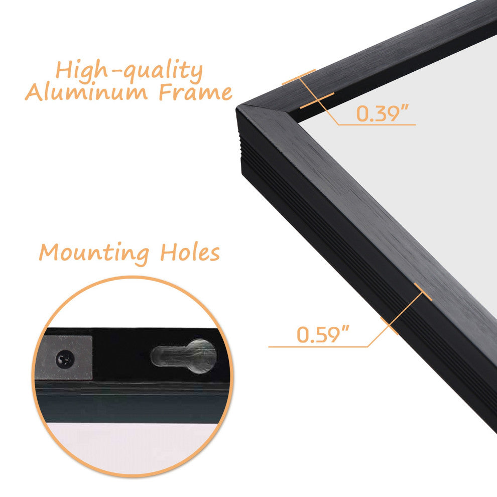 65 inch Rectangular Aluminum Framed Floor Wall Hanging Bedroom Mirror, Black, 22