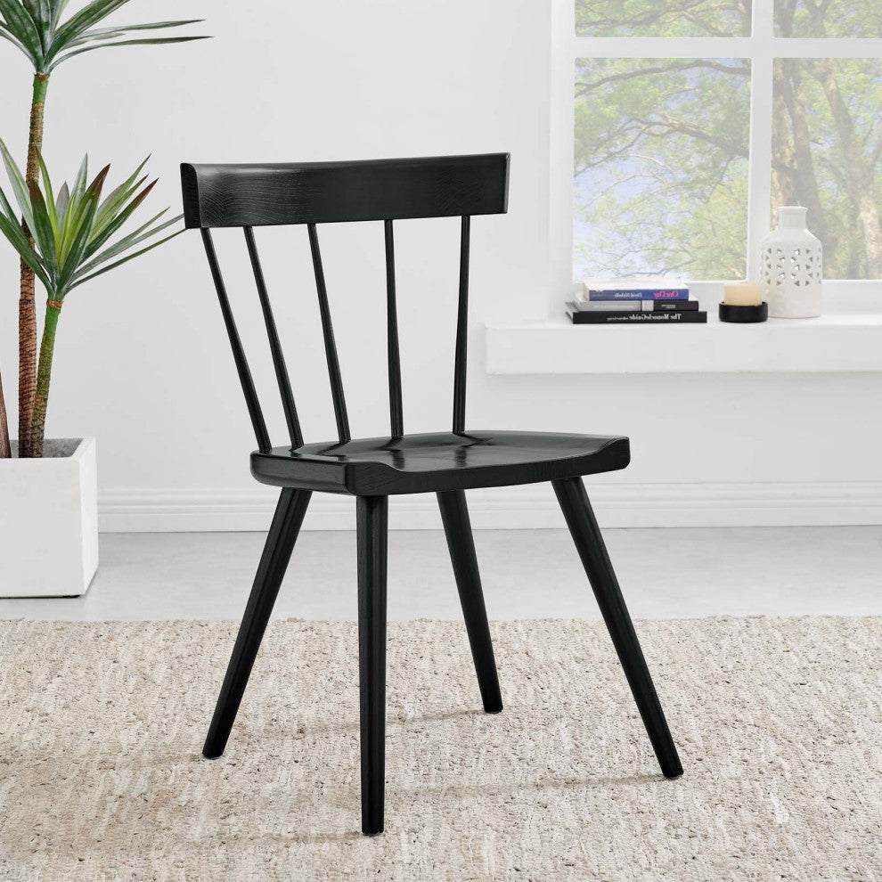 Side Dining Chair, Set of 2, Black, Wood, Modern, Cafe Bistro Hospitality