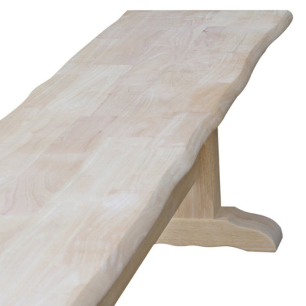 72-Inch Unfinished Dining Bench, Backless Block Seat with Trestle Base