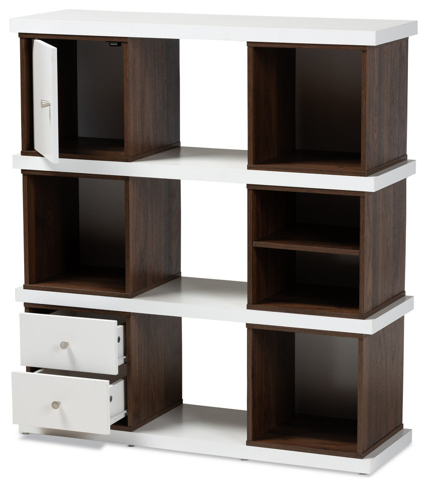 Leadwick 2-Tone White and Walnut Brown Finish 2-Drawer Bookcase