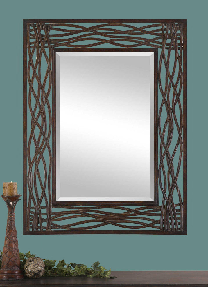 Uttermost 13707 32" W x 42" H Rectangular Framed Bathroom Mirror - Mocha Brown