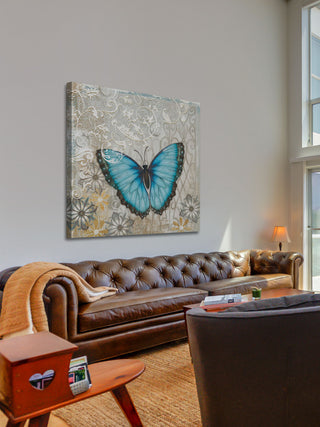 "Light Blue Butterfly" Painting Print on Wrapped Canvas
