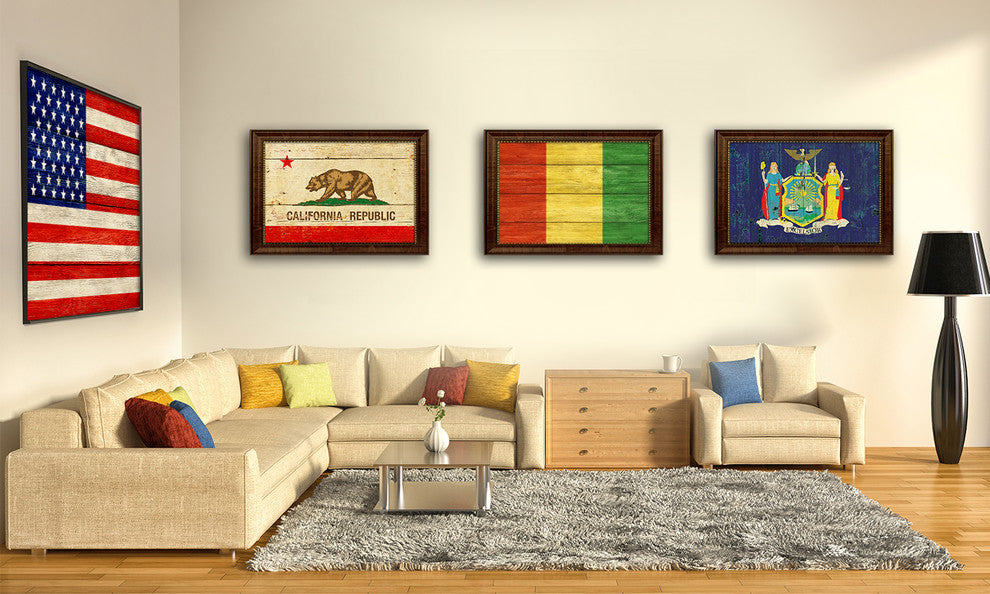 Guinea Country Textured Flag Print With Brown Gold Frame, 15"X21"