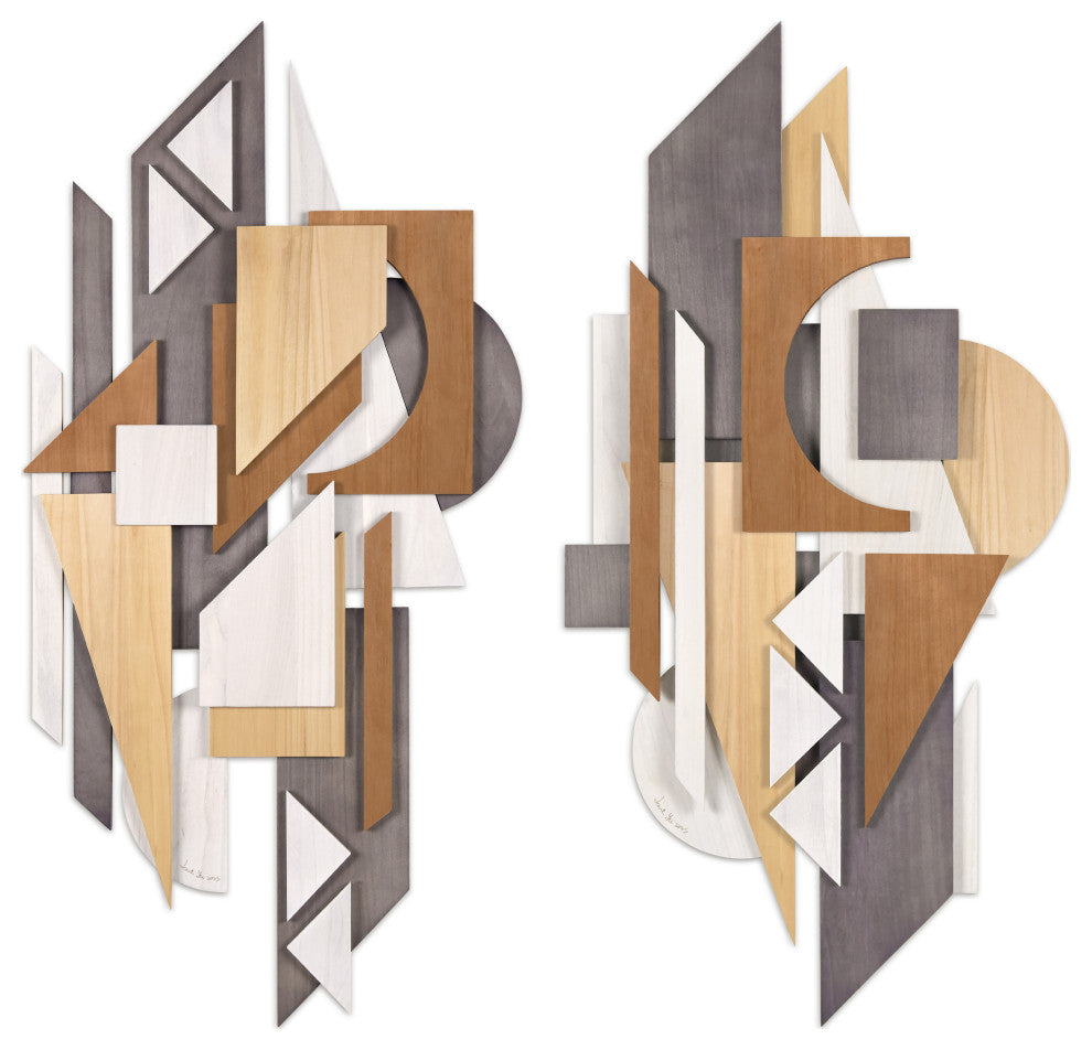"Moonlit Mist I and II" Hand Made Solid Wood Abstracts