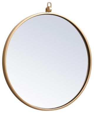 Elegant Decor Eternity 18" Round Mid Century Metal Frame Hooked Mirror in Brass