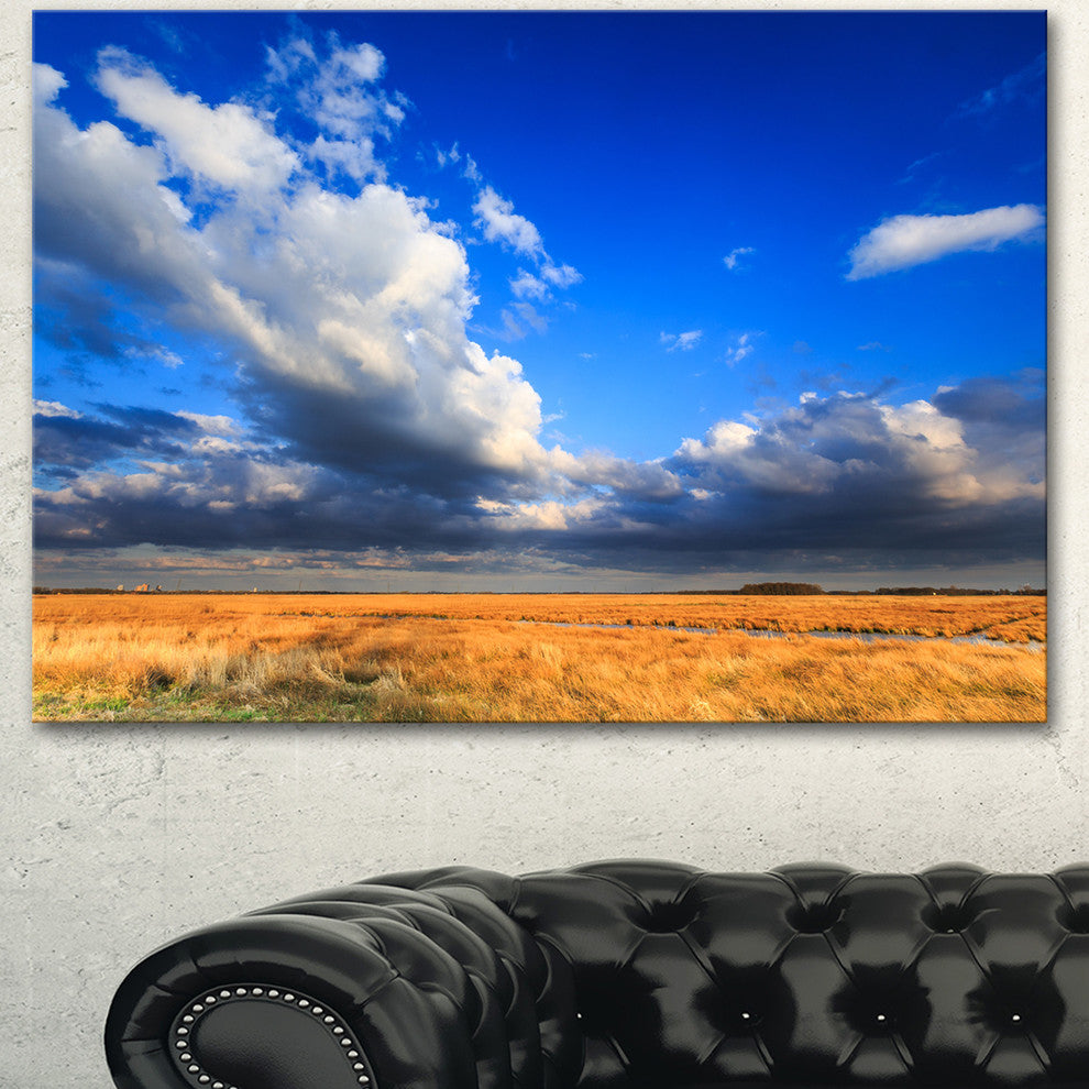 Clouded Blue Sky over Prairie, Landscape Canvas Art Print, 60"x28"