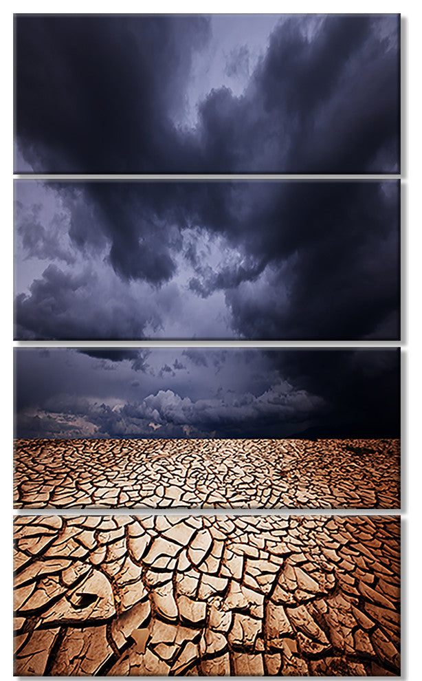 Dramatic Cloudy Sky over Drought Land, Landscape Canvas Art, 28"x48", 4 Panels