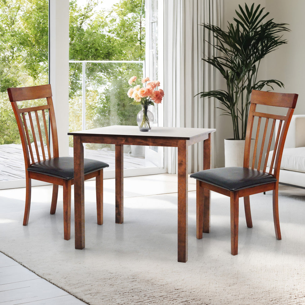 Set of 4 Classic Style Solid Wood Warm Dining Chairs, Medium Brown/Pu Leather