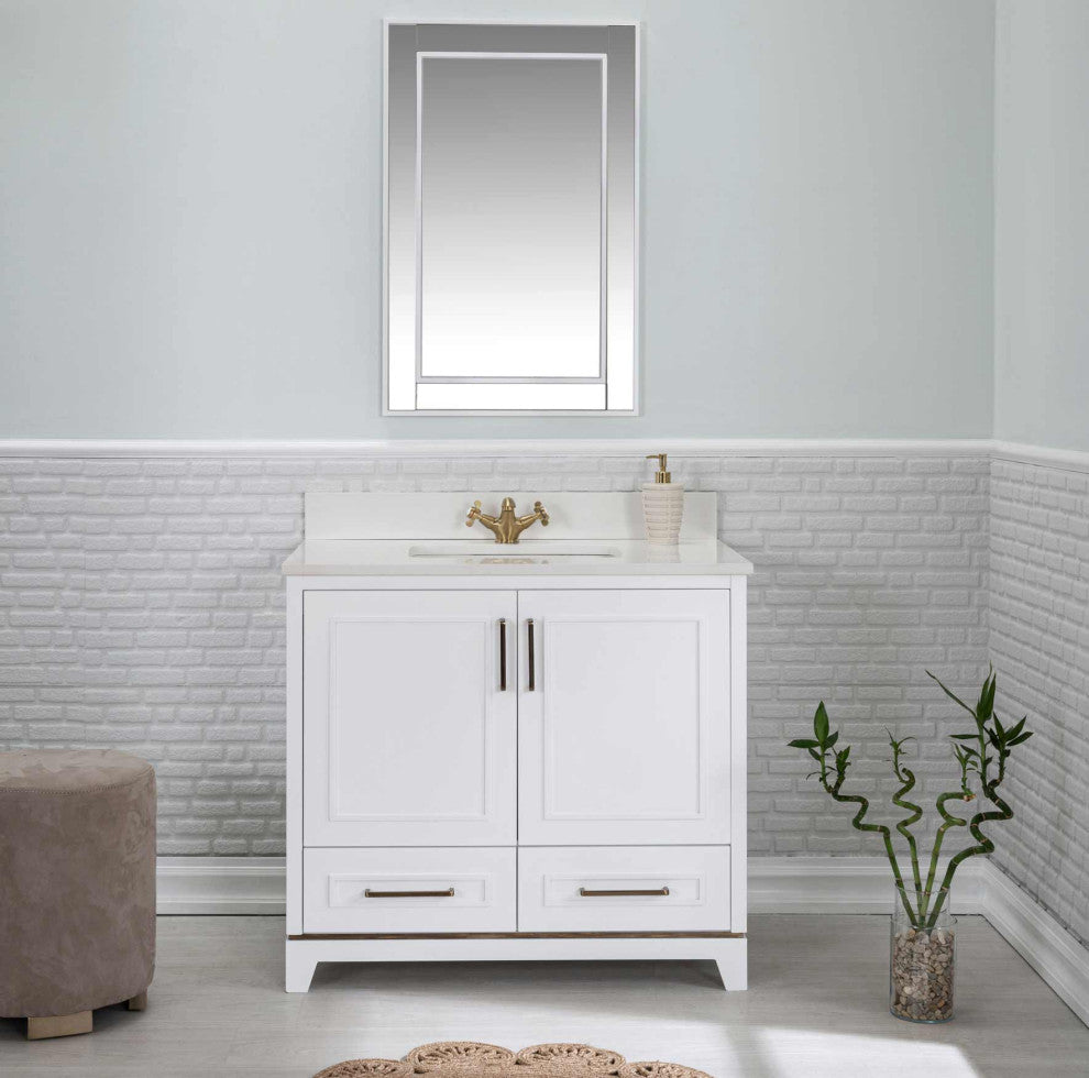 Albia Collection 36" Bathroom Vanity With Sink, Mirror, Countertop, White