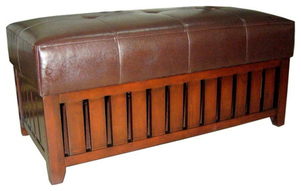 Brown Leather Storage Bench