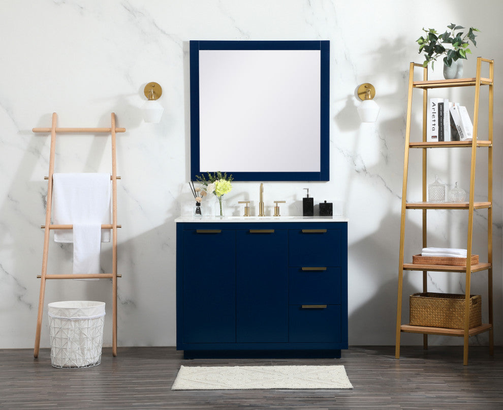 42" Single Bathroom Vanity, Blue, With Backsplash