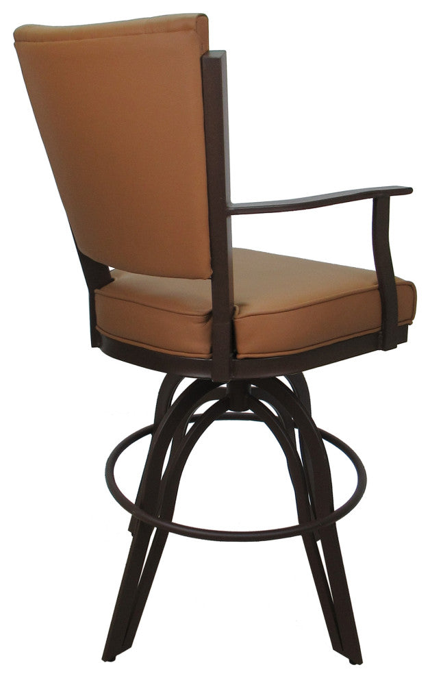 Leather Swivel Tilt Metal Bar Stool - Montana on A-Base, Brown Leather on Brown, 26"
