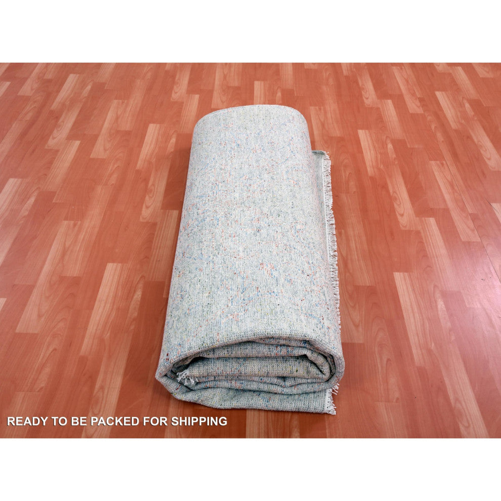 Gray Goose Oushak influence With Salt and Pepper Motif Pure Wool Rug 9'x11'10"