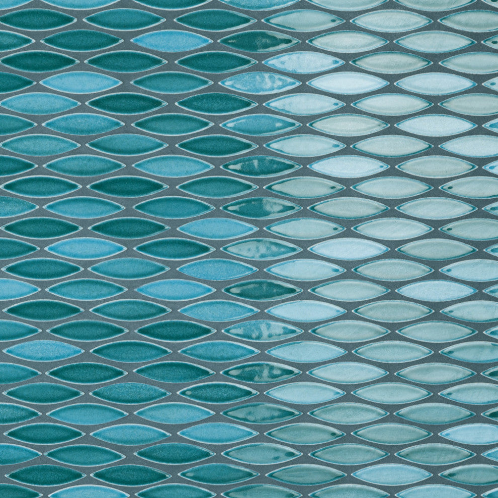 Pescado Glossy Ceramic Mosaic Floor and Wall Tile, Glossy Agua