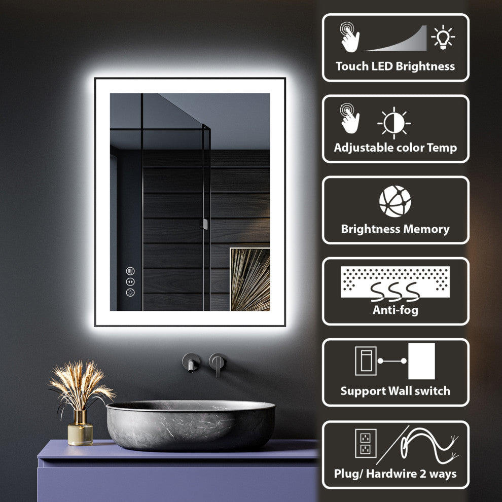 Black Frame Wall Mounted backlit LED Bathroom Vanity Mirror(48"W X 36"H )