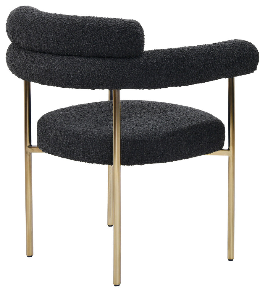 Merle Boucle Fabric Dining Chairs, Gold Legs, Set of 2, Black