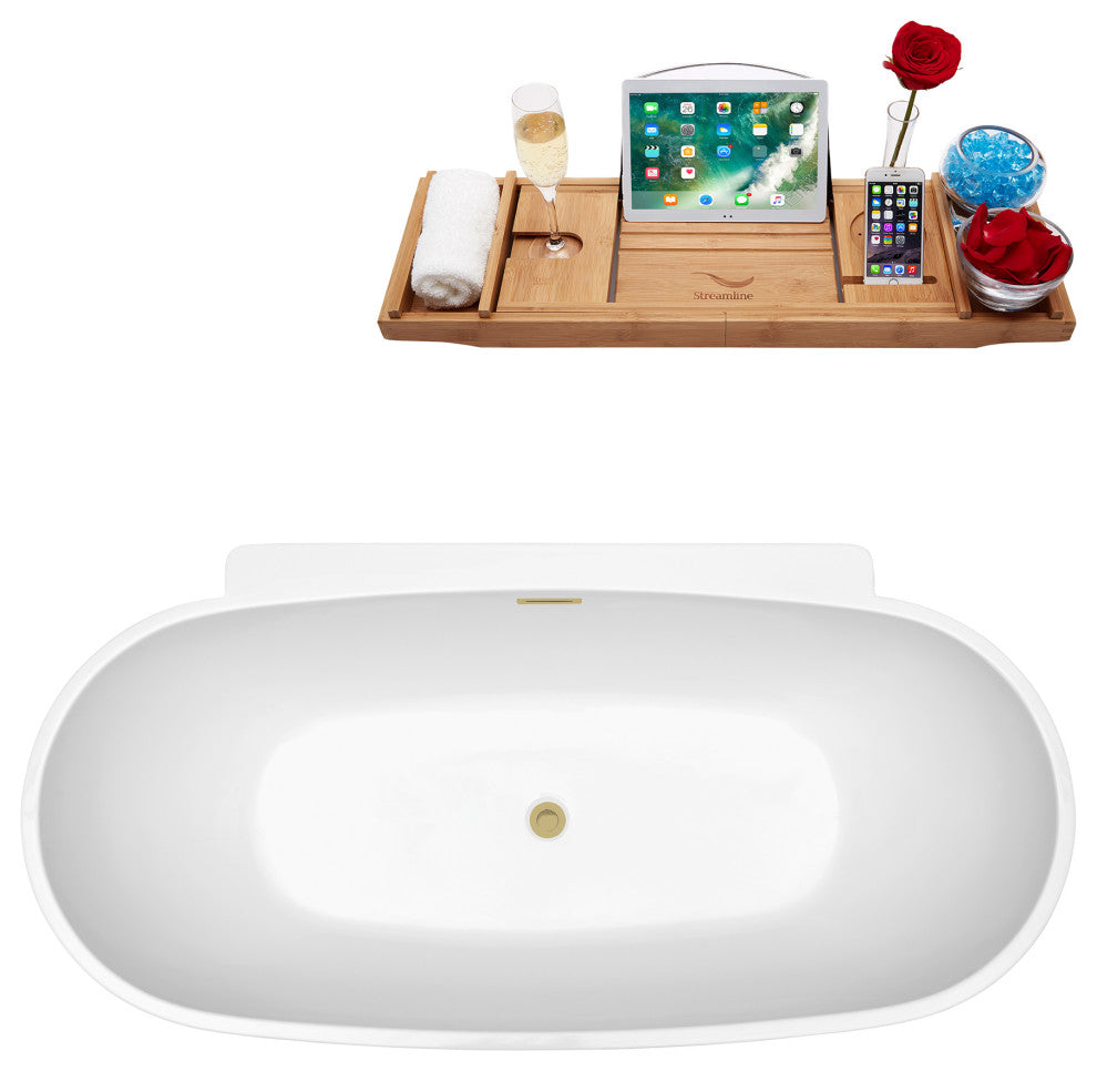 59" Streamline N300BBR Bathtub and Tray With Drain, Brushed Brass