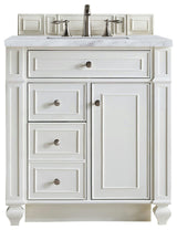 Bristol 30" Single Vanity, Bright White, w/ 3 CM Carrara Marble Top
