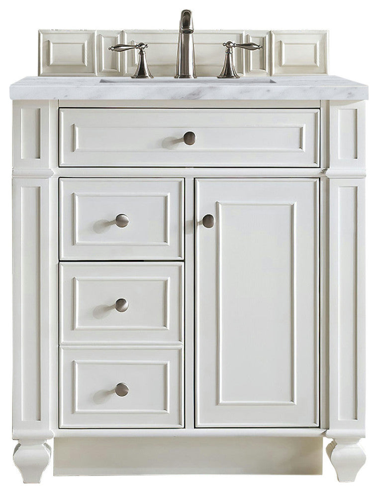 Bristol 30" Single Vanity, Bright White, w/ 3 CM Carrara Marble Top