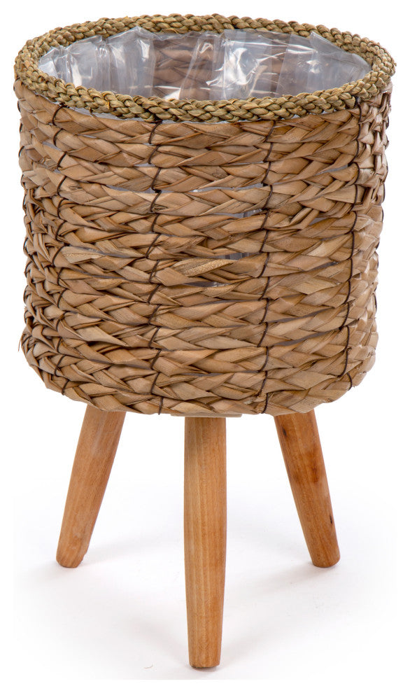 Decorative Cattail Planter Set With Wooden Legs, 3-Piece Set, Natural