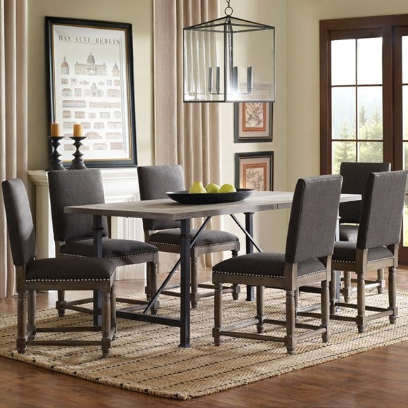Cirque Rustic Farmhouse Dining Table, Gray, Dining Chair, (Set of 2)