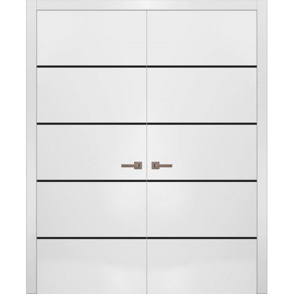 Solid French Double Doors 56 x 80 | Planum 0015 White Silk with