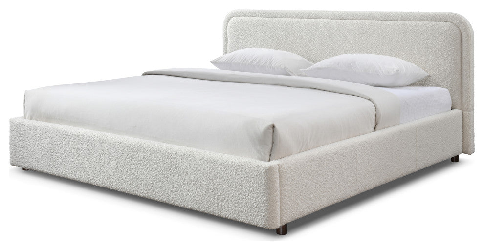 Omax Decor Chloe Modern Fabric Upholstered Platform Bed, White Boucle, King
