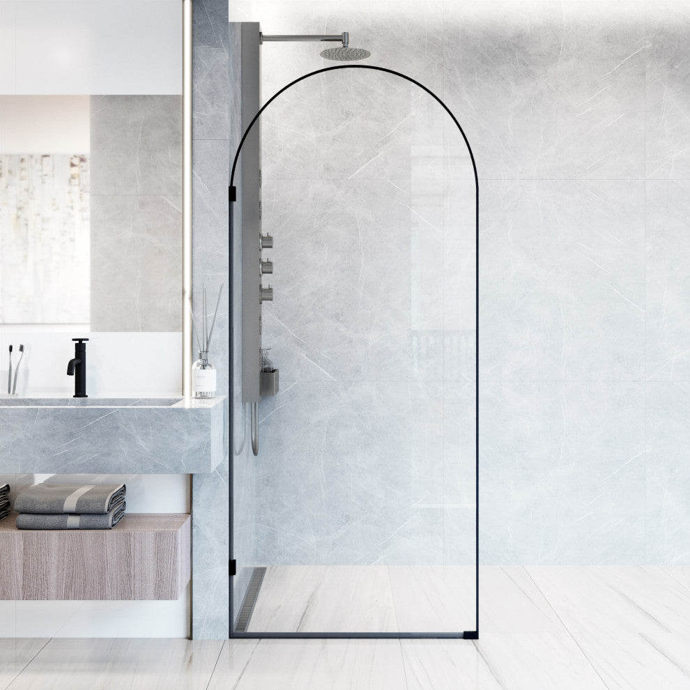 VIGO Arden 34" W x 78" H Frameless Fixed Shower Screen, Framed, Matte Black, Clear Glass