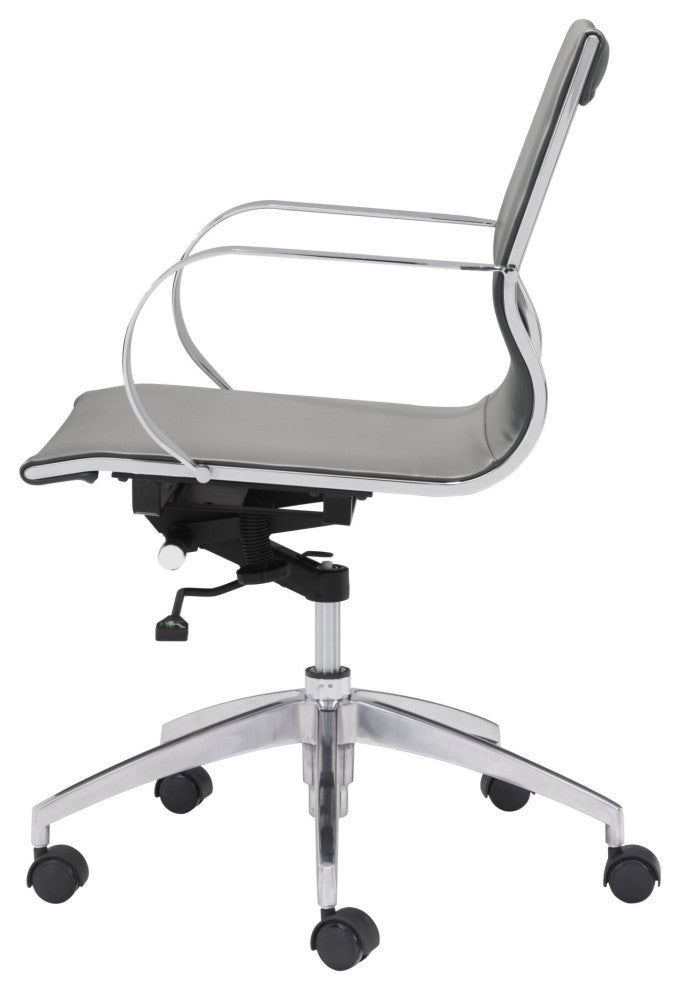 Computer Chair, Faux Vinyl Leather, Steel, Gray, Silver, Business Office