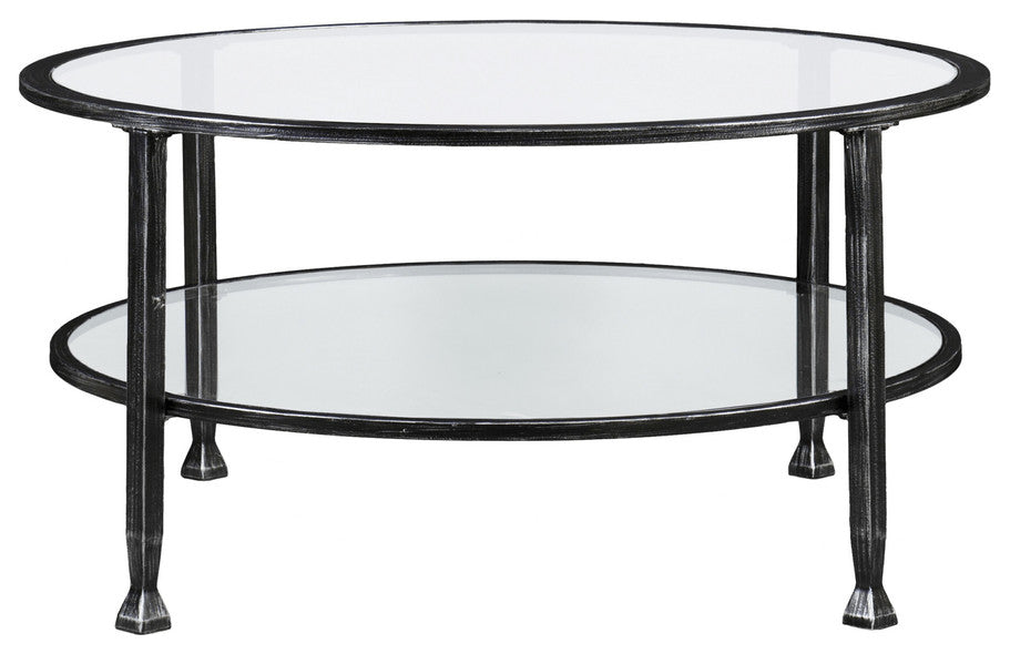 36" Black Glass And Metal Round Coffee Table