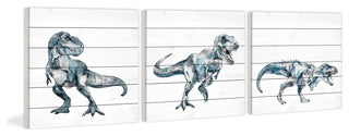 Bite and Fight T-Rex Triptych, 3-Piece Set, 24x24 Panels