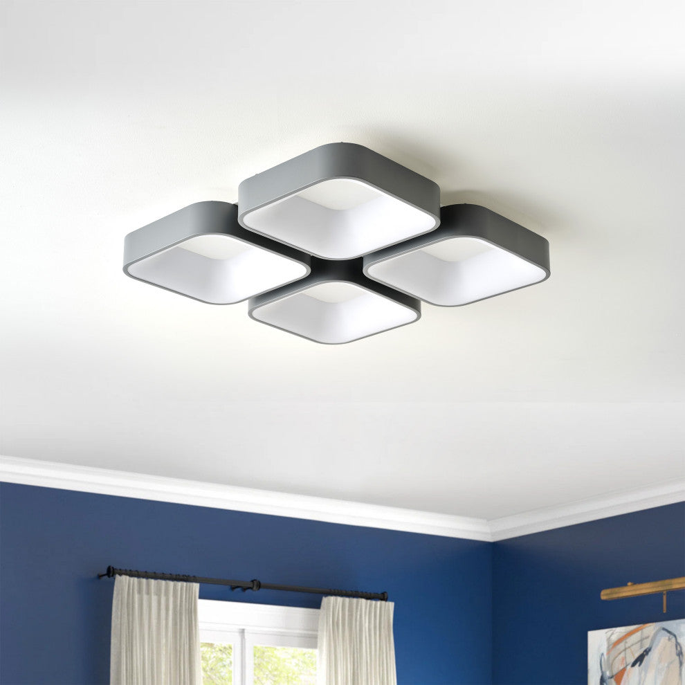 Modern White 4-Light Square LED Flush Mount Ceiling Light