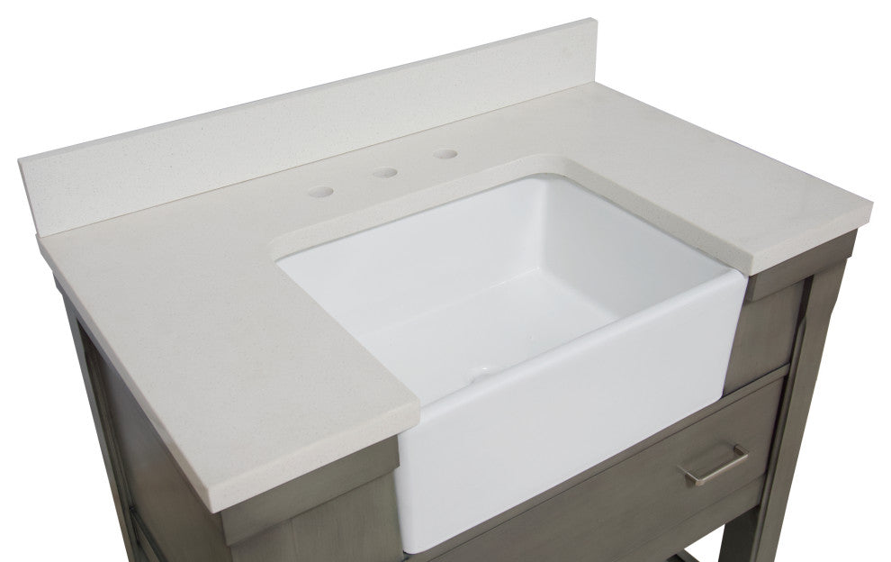Charlotte 36" Bathroom Vanity, Weathered Gray, Quartz Top