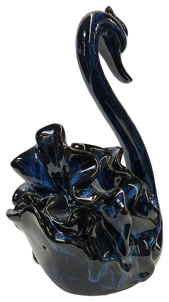 Ceramic Clay Navy Blue Wave Ribbon Feather Swan Art Figure Hws3102