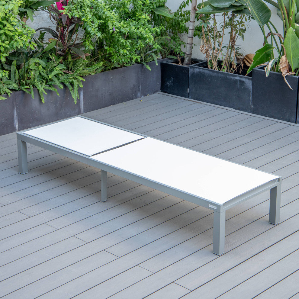LeisureMod Marlin Patio Chaise Lounge Chair With Gray Frame, White